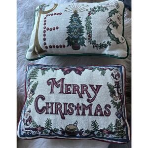 Vintage Cross Stitch Needlepoint Merry Christmas & Peace Pillows 12x8.5 Lot Of 2